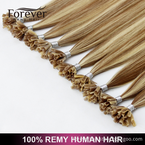 Forever keratin 100 cheap straight remy human piano color u tip hair extension wholesale